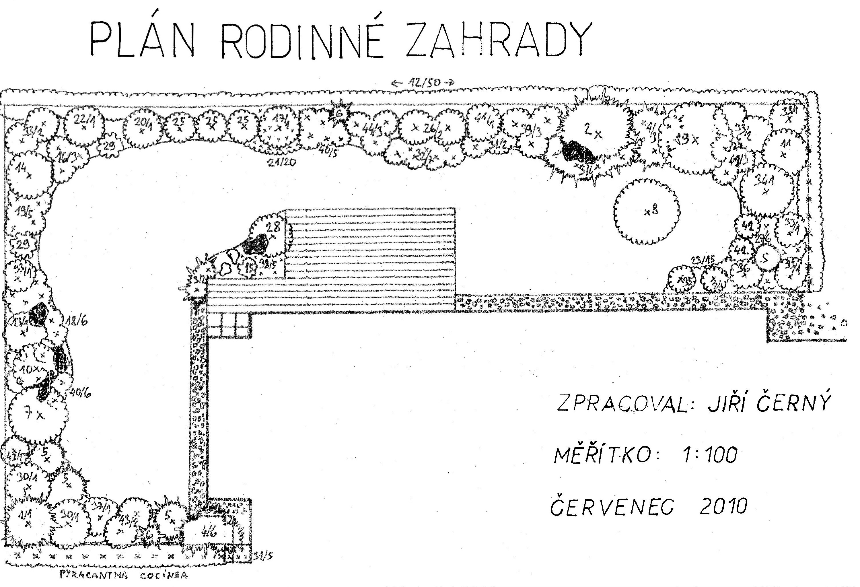 Plán okrasné zahrady u novostavby Hostavice